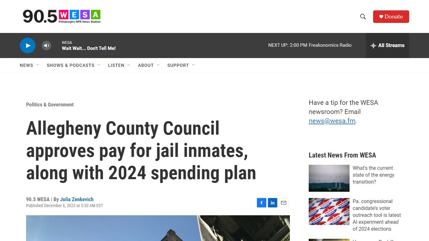 Allegheny County Council approves pay for jail inmates | 90.5 WESA